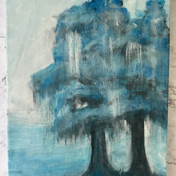 Abstract Cypress Trees Acrylic Painting11x14 CanvasWhispering Blue Canopy